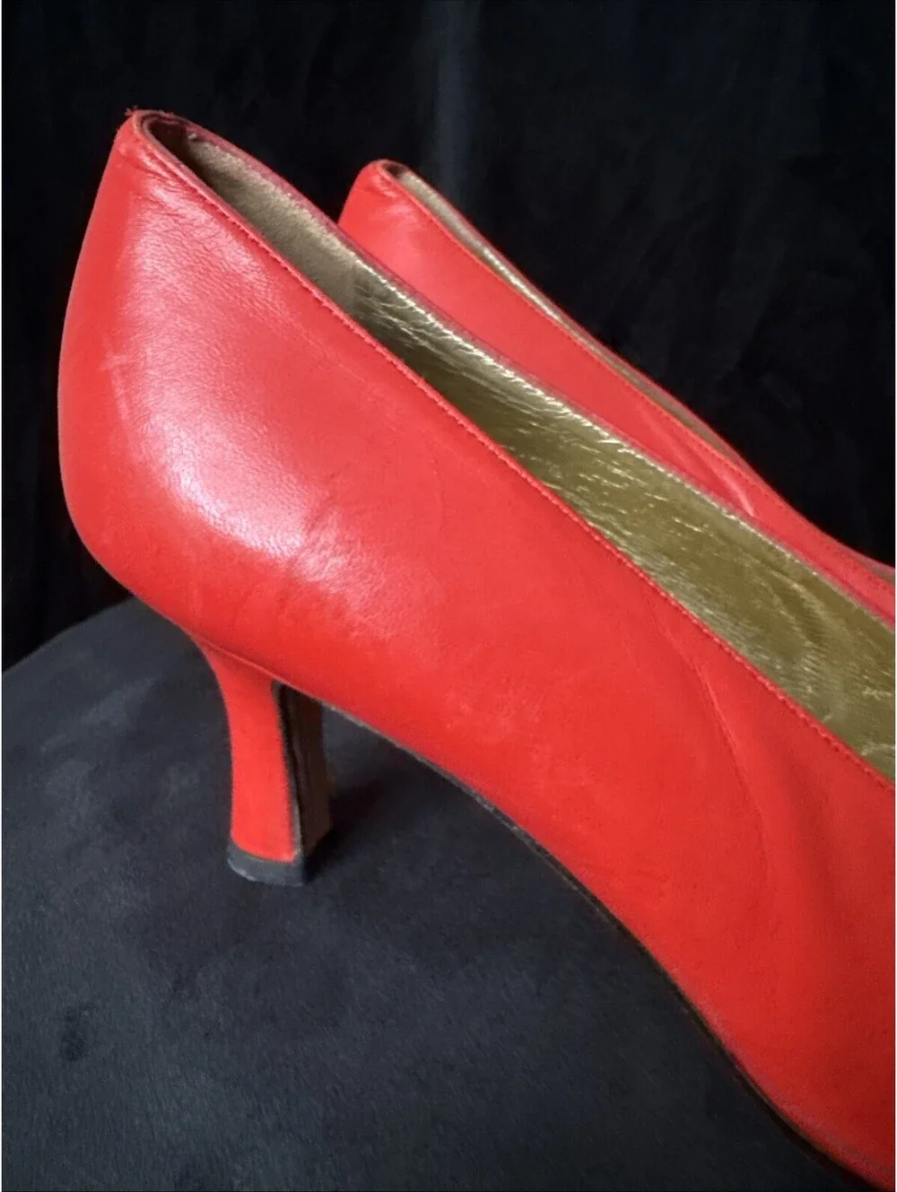 Vintage 80s 90s Escada Red Navy Pumps Heels 8 made in Italy